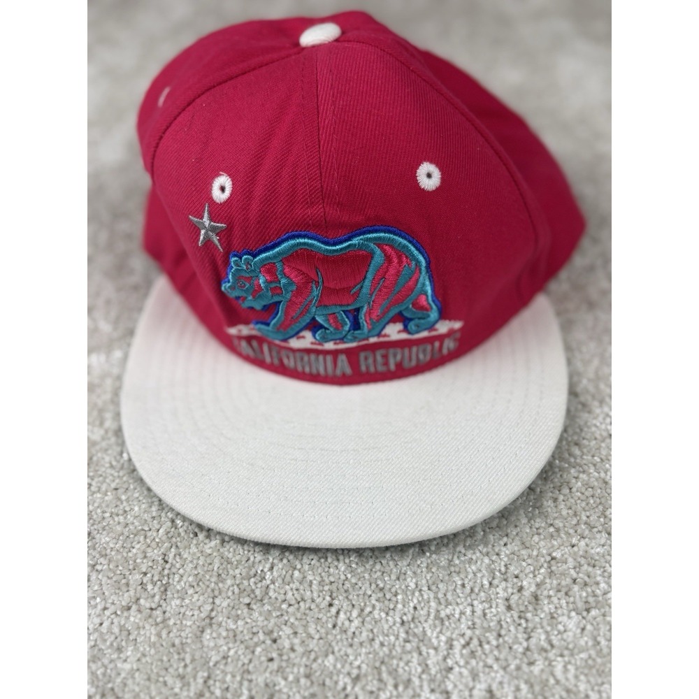 California Republic Pink White SnapBack Hat Bear Logo